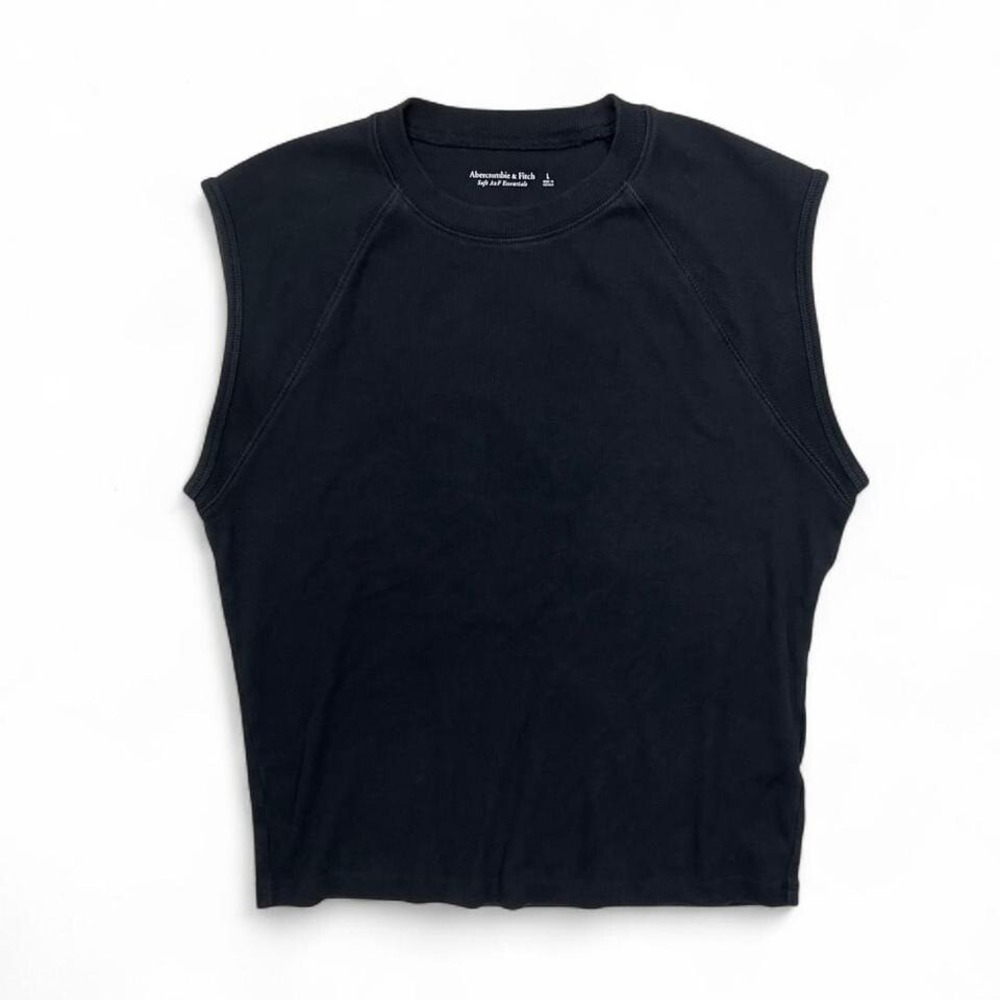 Abercrombie & Fitch Black Ribbed Cap Sleeve‎ Top Large Soft A&F Essentials